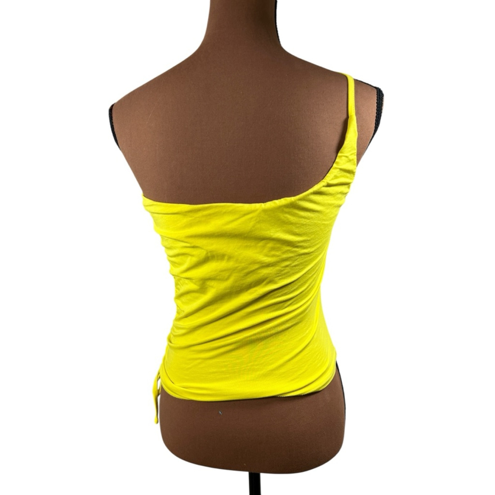 Women's Superdown Neon Yellow One Shoulder Ruched Tank Top S - Picture 4 of 7